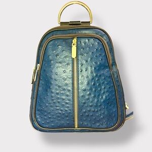Valentina “Rimini Italy” Ostrich Embossed Backpack with Gold Details 🇮🇹